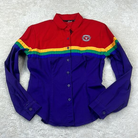 Y2K Asphalt Cowgirl Rainbow button down western shirt, size small - Picture 1 of 12